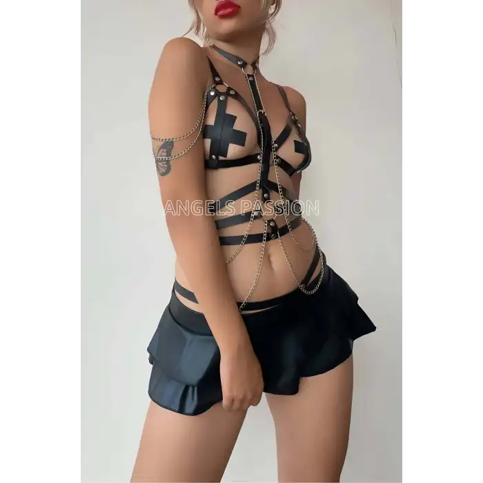 Siyah Deri Korse Harness Takım - APFT299