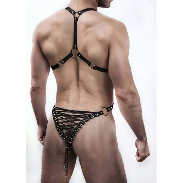 Siyah Seksi Lasitk Erkek Vücut Harness - APFTM68