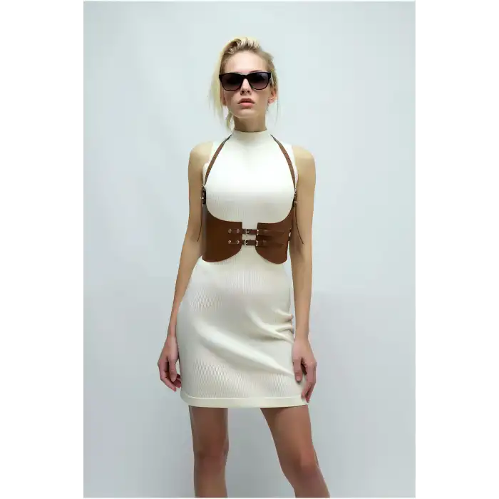 Taba Renk Kalın Kadın Kemeri, Deri Kemer Harness - APFT605