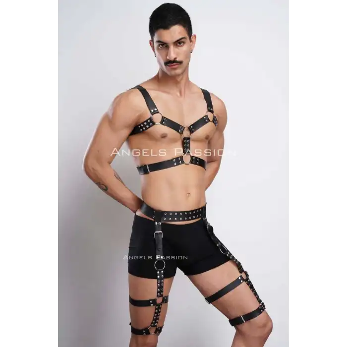 Tarz Göğüs ve Bacak Harness Takım, Erkek Parti Aksesuarları - APFTM196