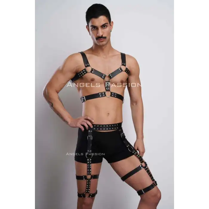 Tarz Göğüs ve Bacak Harness Takım, Erkek Parti Aksesuarları - APFTM196