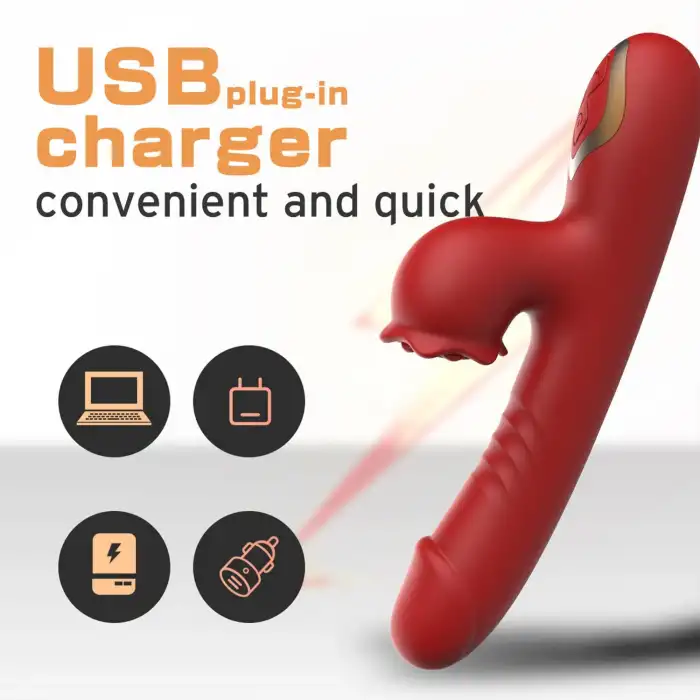 Taşınabilir Isıtmalı Çift Etkili Titreşimli Vibratör Kırmızı – USB Şarjlı, 9 Emme & 7 Titreşim Modu, Su Geçirmez Silikon