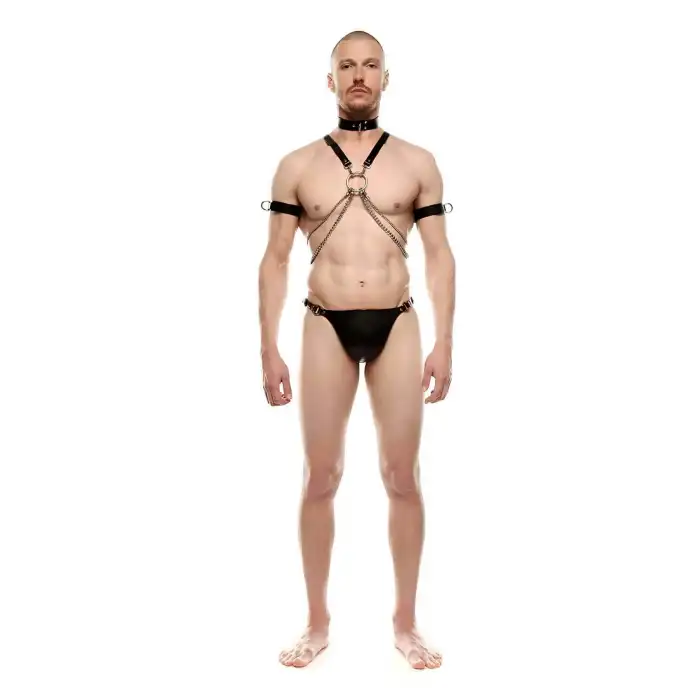 Tasmalı, Pazu Bantlı Seksi Erkek Harness, Erkek Deri Fantezi Giyim - APFTM115