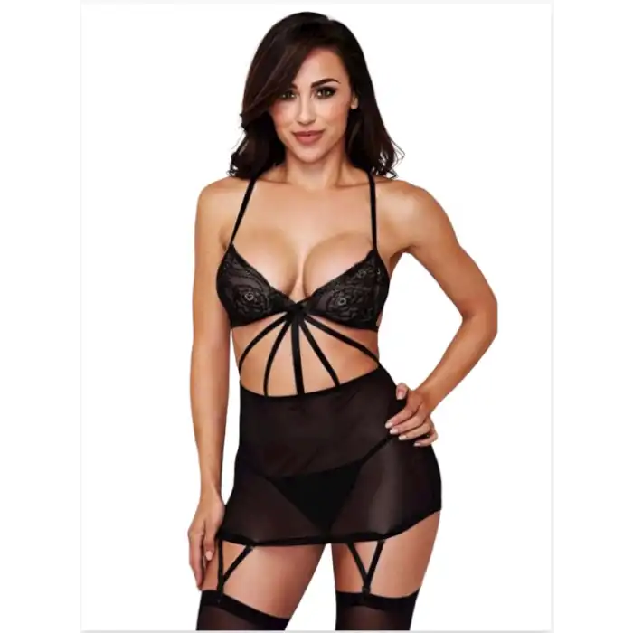 Tegan Büyük Beden Fantazi Siyah Dantelli Jartiyer Takım TG273255