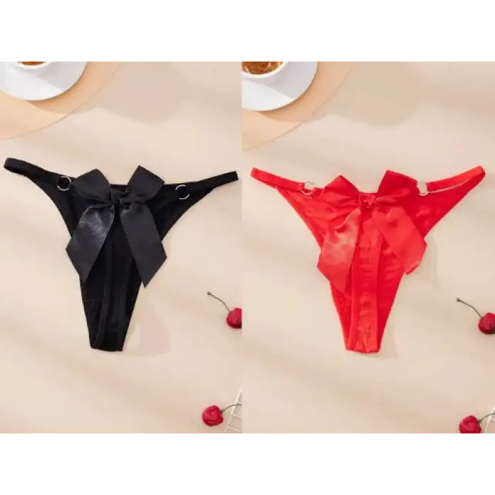 Tegan Büyük Beden Fantezi Kadın 2li Fiyonklu Halkalı Tanga TG270044-B