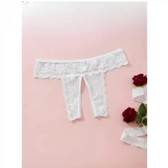 Tegan Büyük Beden Fantezi Kadın 3lü Özel Bölgeleri Açık Dantelli Tanga seti TG270045-B