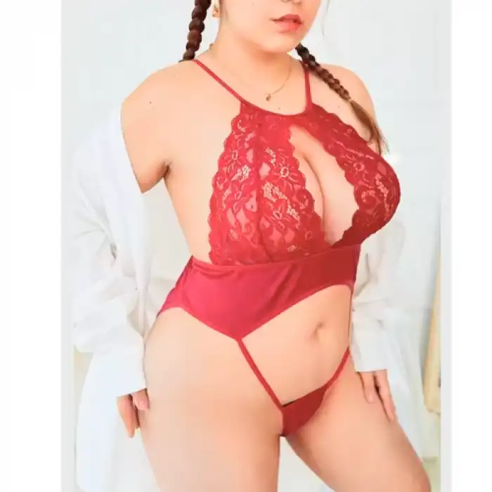 Tegan Büyük Beden Fantezi Kırmızı Dantelli Bodysouit TG279255-B