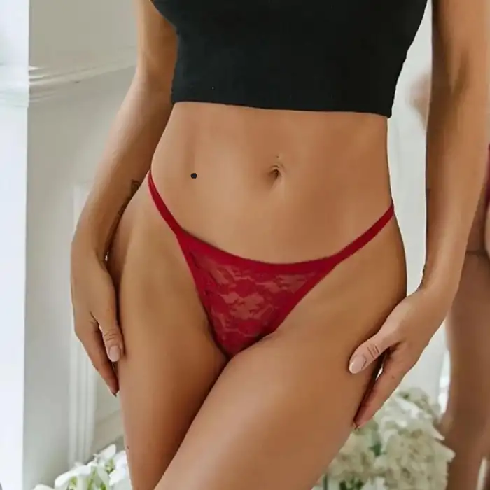 Tegan Fantazi Kırmızı Dantelli Kadın String - Tanga TG278616