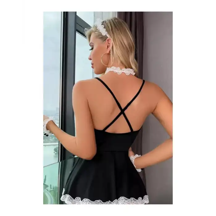 Tegan Fantazi Seksi Fiyonklu Tüllü  Dantelli  Hizmetçi Babydol Gecelik TG279236