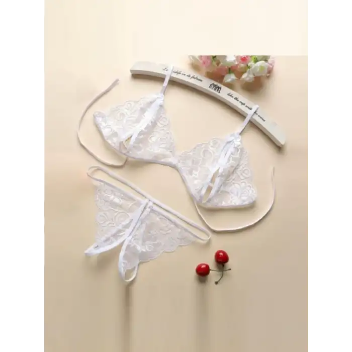 Tegan Fantezi Beyaz Dantelli Seksi Sütyen Kilot Takım TG279706