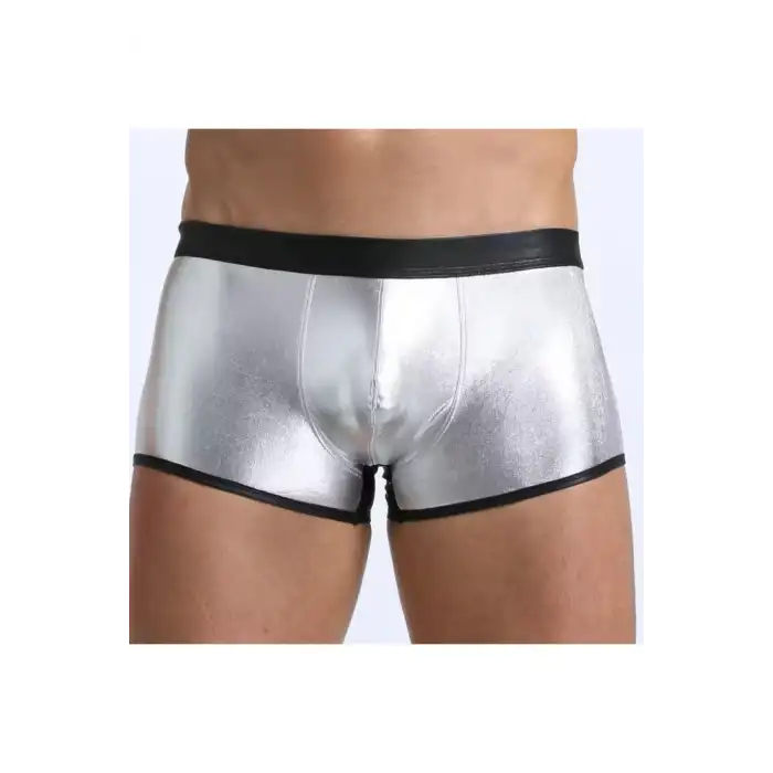 Tegan Fantezi Deri Görünümlü Gümüş Erkek Boxer  Tanga TG274607