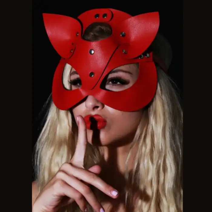 Tegan Fantezi Deri Seksi Kırmızı Kedi Maskesi TG275371