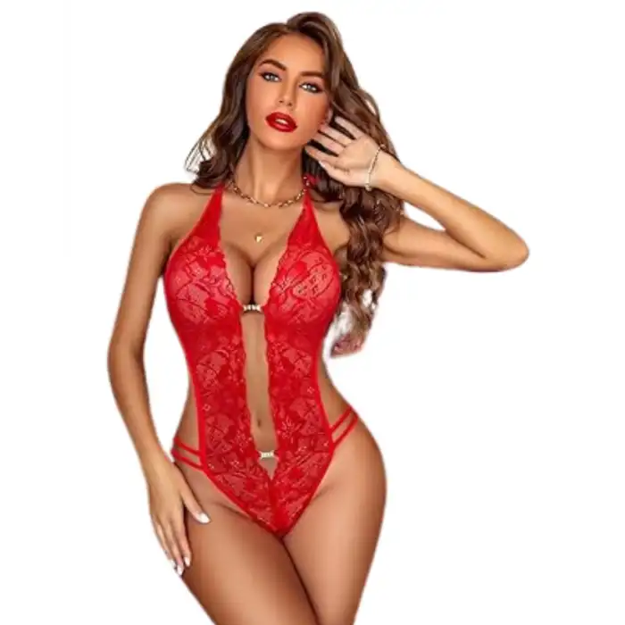 Tegan Fantezi Kırmızı Dantelli Zincirli Seksi Babydoll TG279253