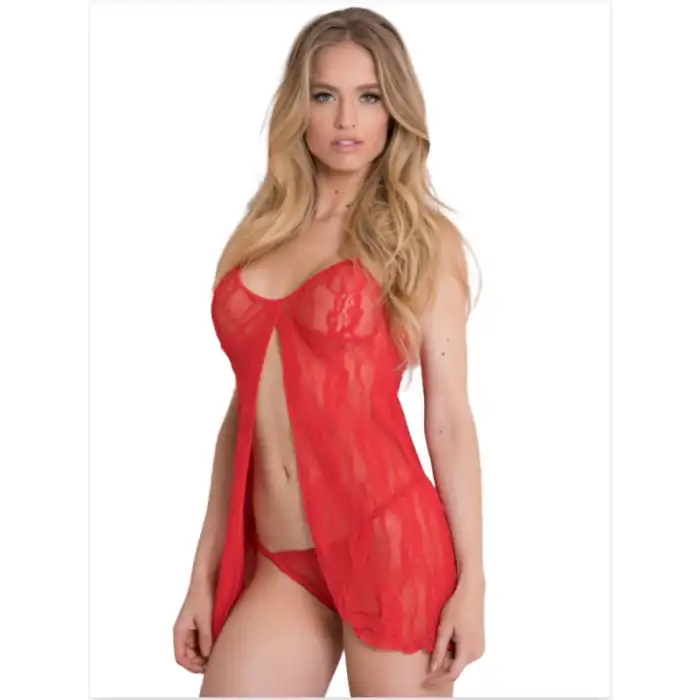 Tegan Fantezi Önü Açık Kırmızı Dantel Gecelik İç Giyim TG279211