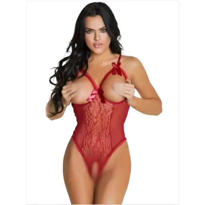 Tegan Fantezi Özel Ağları Açık Kırmızı Fiyonklu Gecelik İç giyim TG279701