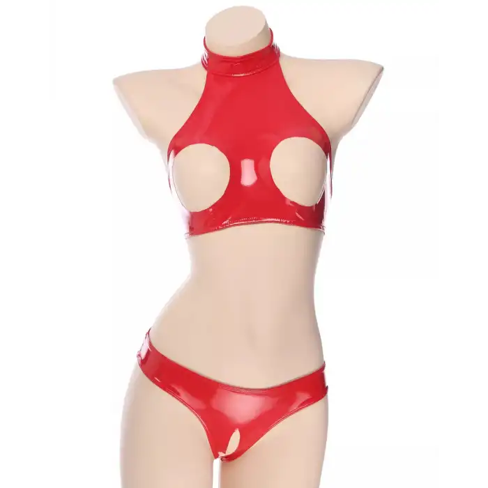 Tegan Fantezi Seksi Özel  Bölgeleri Açık Kırmızı Lame Gecelik TG279181