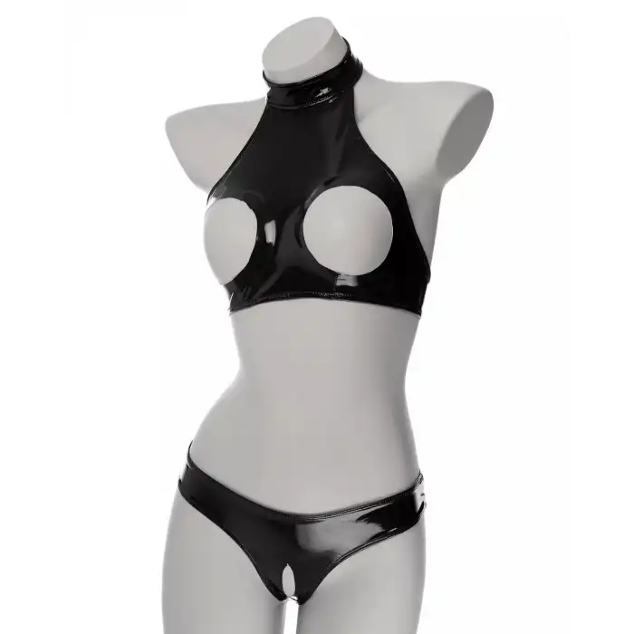 Tegan Fantezi Seksi Özel  Bölgeleri Açık Siyah Lame Gecelik TG279181-1