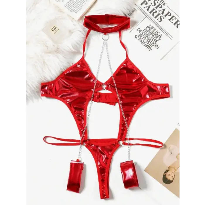 Tegan Fantezi Seksi Zincirli Kelepçeli Lame Gecelik  TG275440-K