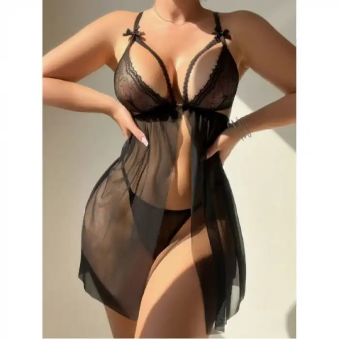 Tegan Fantezi Siyah Dantel Sütyenli Transparan Gecelik TG273270