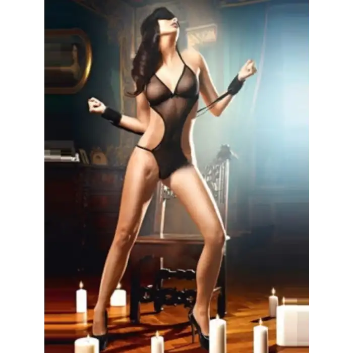 Tegan  Fantezi Siyah Maskeli Kelepçeli Seksi Tül Gecelik  TG273230