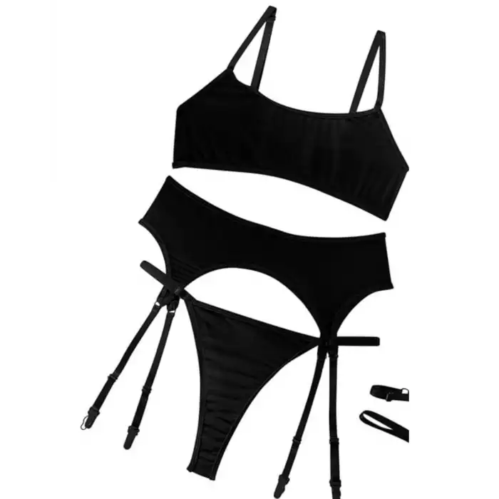 Tegan Fantezi Siyah Transparan Tül Jartiyer Takımı TG273263