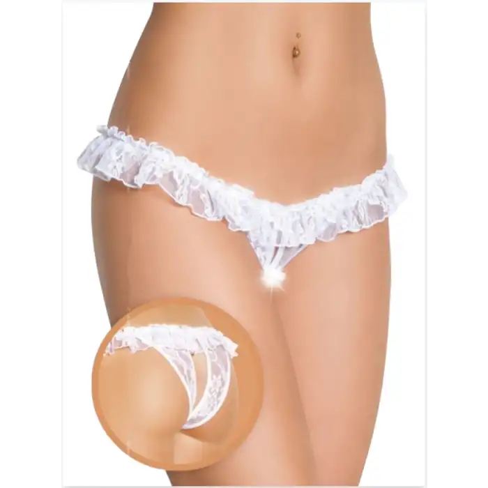 Tegan Fantezi Üstü Fırfırlı Ağı Açık Beyaz Dantel Tanga - String TG270021