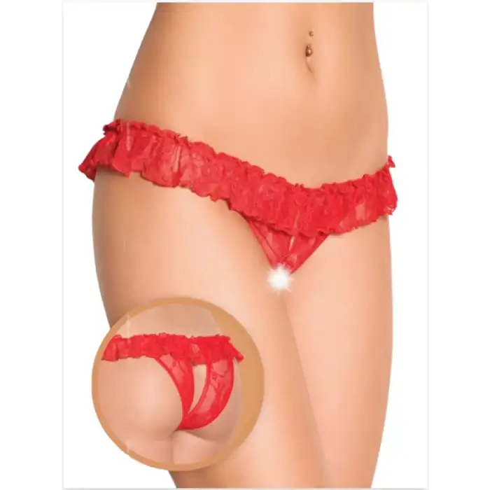 Tegan Fantezi Üstü Fırfırlı Ağı Açık Kırmızı Dantel Tanga - String TG270020