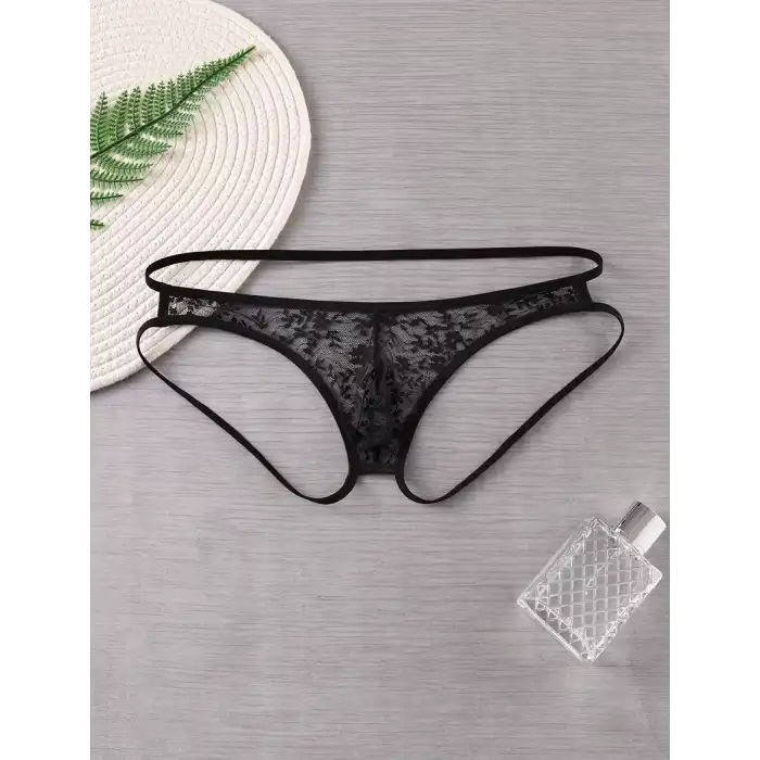 Tegan Seksi Dantelli Arkası Açık Seksi Siyah Erkek Külot TG274626