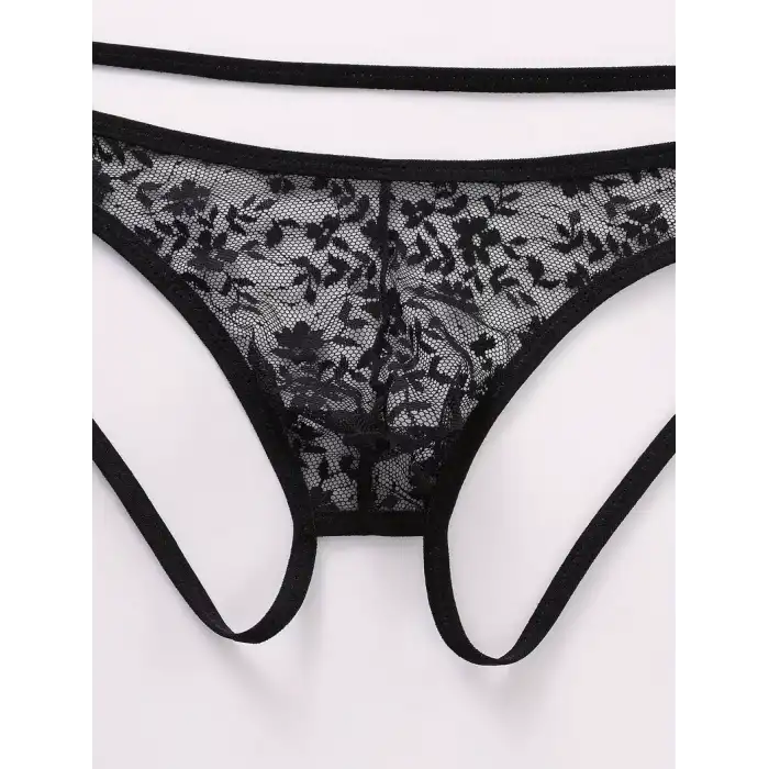 Tegan Seksi Dantelli Arkası Açık Seksi Siyah Erkek Külot TG274626