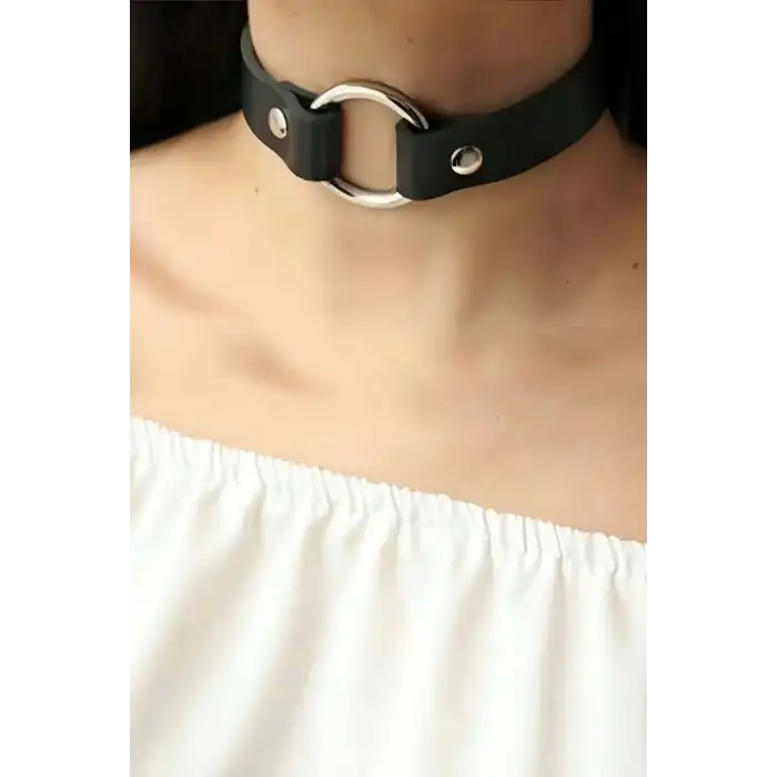 Tek Halka Detaylı Ayarlanabilir Şık Deri Choker - APFT684