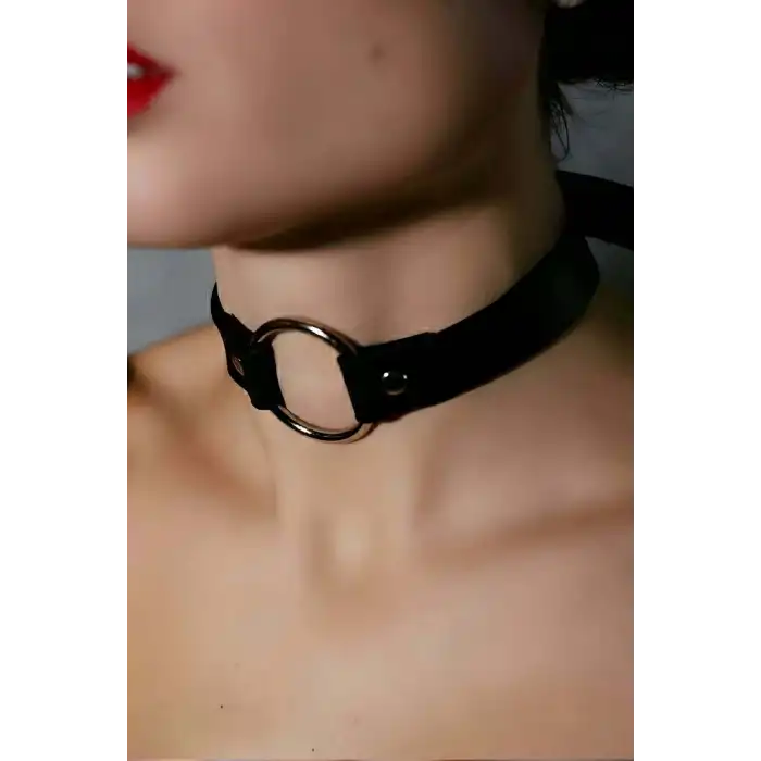 Tek Halka Detaylı Ayarlanabilir Şık Deri Choker - APFT684
