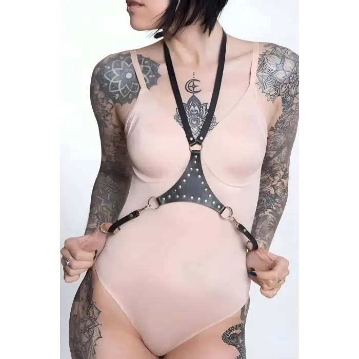 Üçgen Detaylı Deri Kemer Harness, Giysi Üzeri Harness Aksesuar - APFT1279