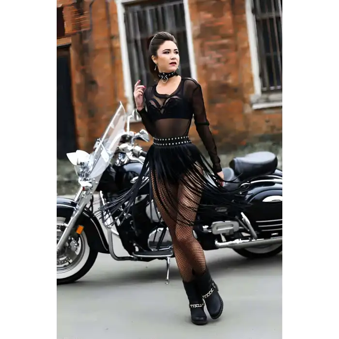 Uzun Deri Püsküllü Etek - APFT411