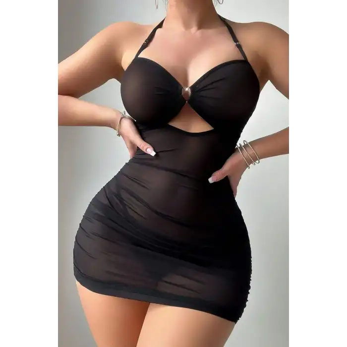 YNT Siyah Transpan Tül Gecelik 15738