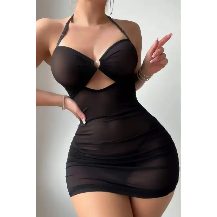 YNT Siyah Transpan Tül Gecelik 15738