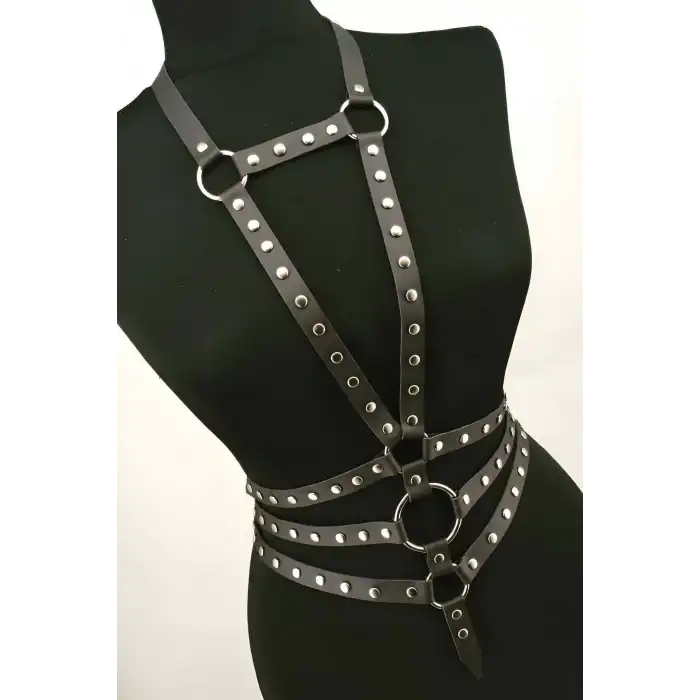 Zımba Detaylı Şık Deri Harness Korse - APFT546