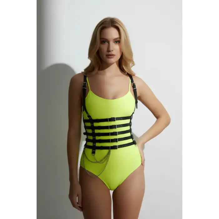 Zincir Detaylı 5 Sıralı Deri Kemer, Deri Korse Kemer - APFT626