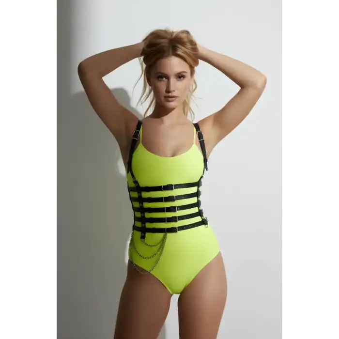 Zincir Detaylı 5 Sıralı Deri Kemer, Deri Korse Kemer - APFT626