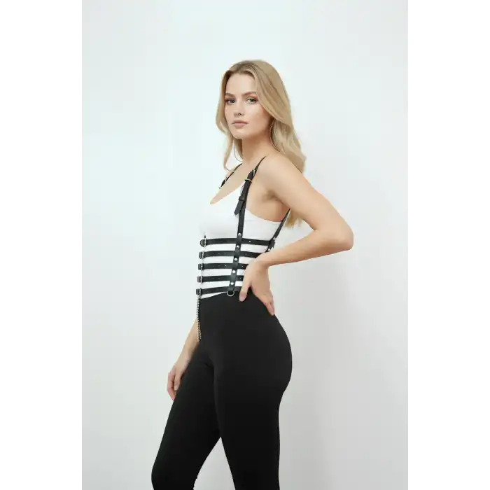 Zincir Detaylı 5 Sıralı Deri Kemer, Deri Korse Kemer - APFT626