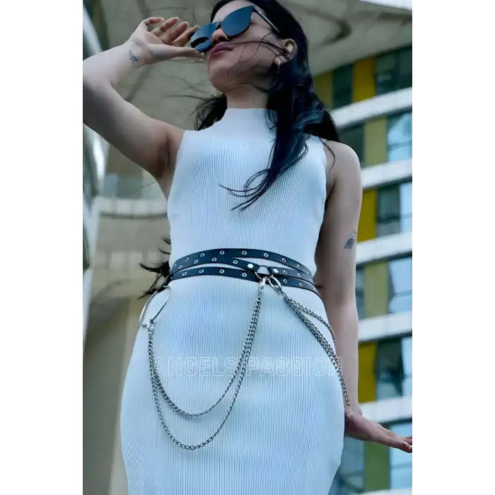 Zincir Detaylı Bele Domalı Şık Deri Kemer - APFT731