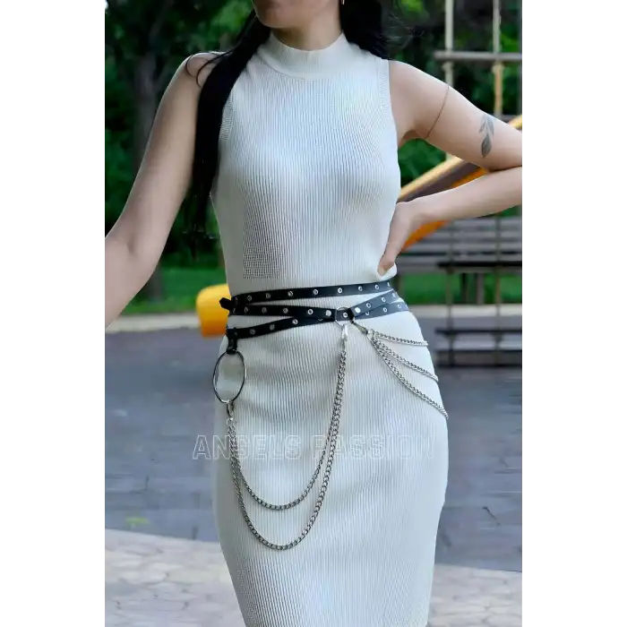 Zincir Detaylı Bele Domalı Şık Deri Kemer - APFT731