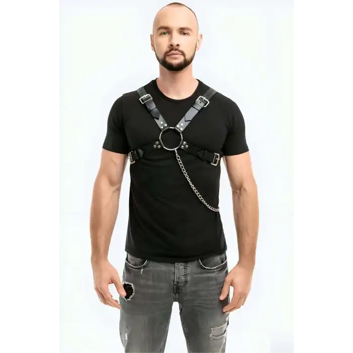 Zincir Detaylı Deri Erkek Göğüs Harness - APFTM95