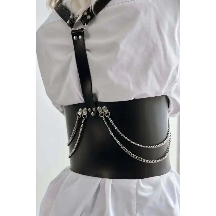 Zincir Detaylı Korse Kemer, Şık Deri Kadın Kemer - APFT1300