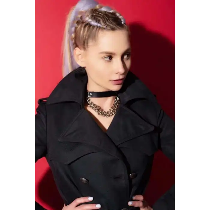 Zincir Detaylı Zarif Deri Choker Tasma - APFT668-S1