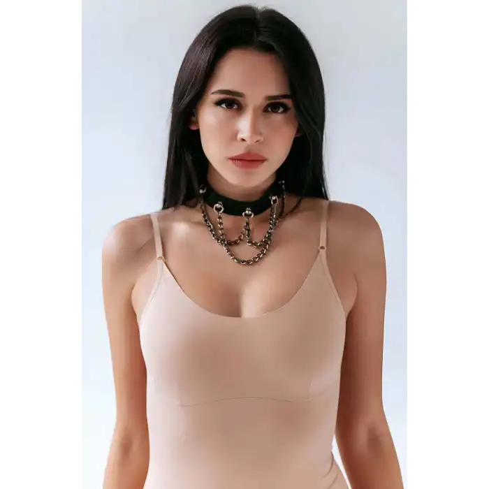 Zincirli Choker, Zincirli Deri Kolye, Tasma Harness - APFT1071