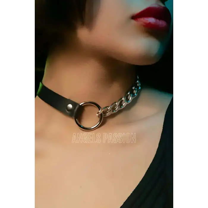 Zincirli Deri Choker, Zincir Detaylı Seksi Choker - APFT590
