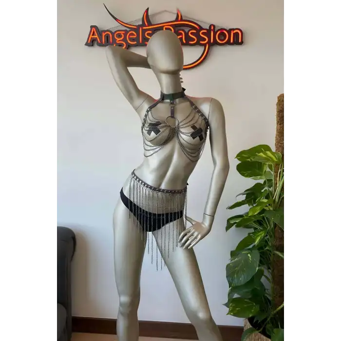 Zincirli Fantezi Giyim Reflektörlü Harness - APFT462-R2