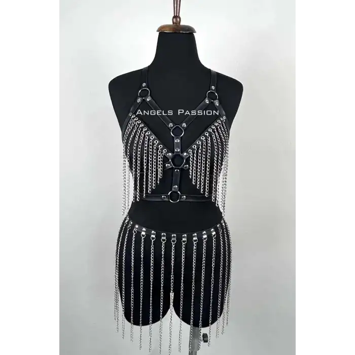 Zincirli Harness Takım, Deri Zincirli Etek Takım - APFT496