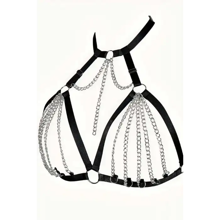 Zincirli Lastik Seksi Göğüs Harness - APFT805
