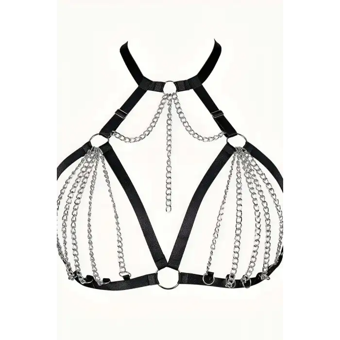 Zincirli Lastik Seksi Göğüs Harness - APFT805